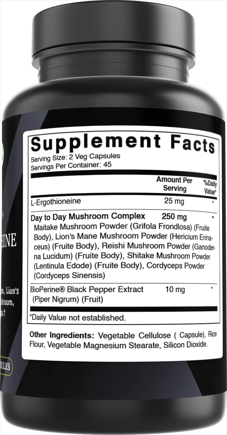 Best Naturals Day-to-Day L-Ergothioneine 25 mg with Maitake Mushrom, Lion's Mane Mushroom, Reishi Mushroom 90 Capsules Best Naturals uk supplements