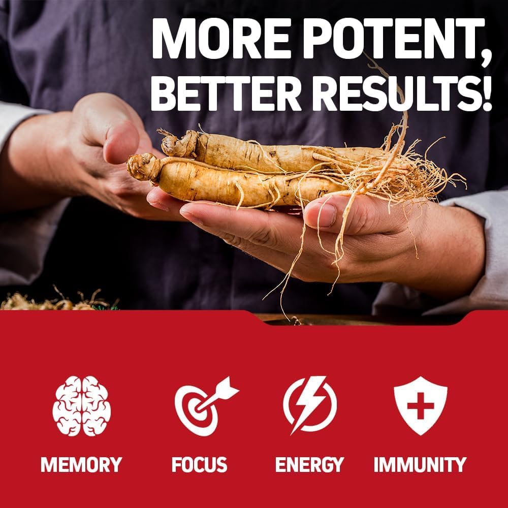 Herbtonics Korean Red Panax Ginseng 1500mg - Energy Supplement for Peak Performance, Focus & Vitality - High Potency Ginseng Root Extract - 120 Vegan Capsules Herbtonics uk supplements
