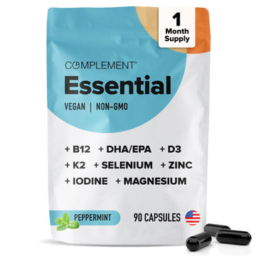 Complement Essential Vegan Multivitamin for Men & Women (30 Servings, 90 Capsules) with Omega-3 DHA & EPA, B12, Vitamin D3 & K2, Zinc, Selenium, Magnesium, Iodine - Supports Immunity & Overall Health Complement uk supplements