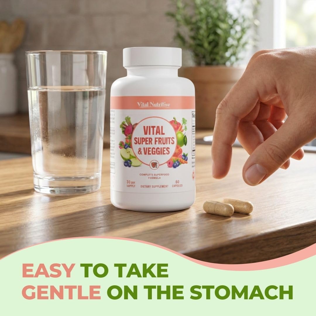 Vital Super Fruits & Veggies - Daily Superfood Capsules for Adults - Fruit & Vegetable Supplements to Boost Immunity & Energy - 2-in-1 Formula for Overall Wellness VITAL NUTRITIVE uk supplements