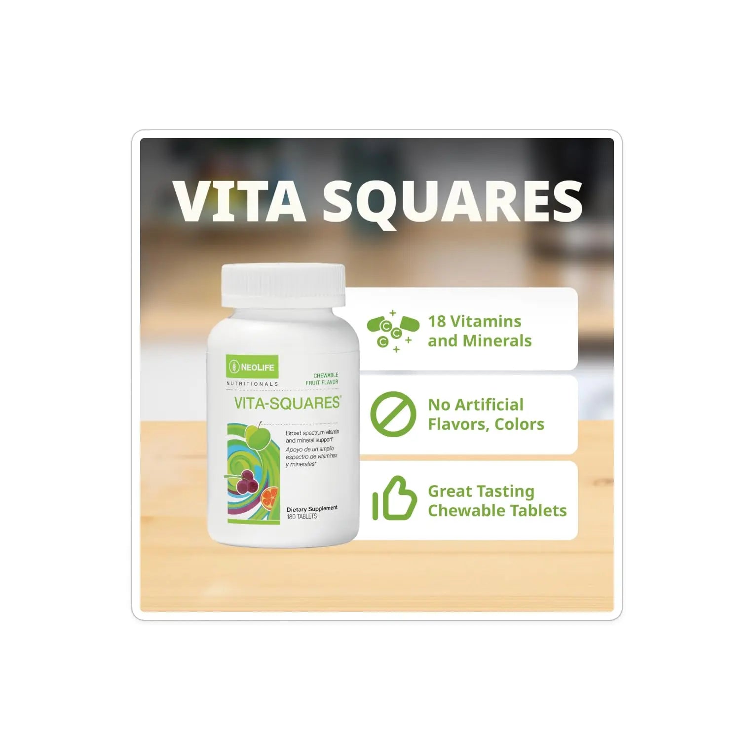 NeoLife Vita-Squares - Chewable Multivitamin for Kids, 18 Essential Vitamins & Minerals, Iron, Zinc, Vitamin D3, B-Complex NeoLife uk supplements