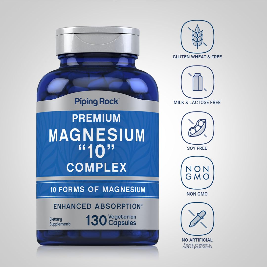 Piping Rock Magnesium 10 in One Complex | 130 Capsules | Supplement for Men and Women | Vegetarian, Non-GMO, Gluten Free Piping Rock uk supplements