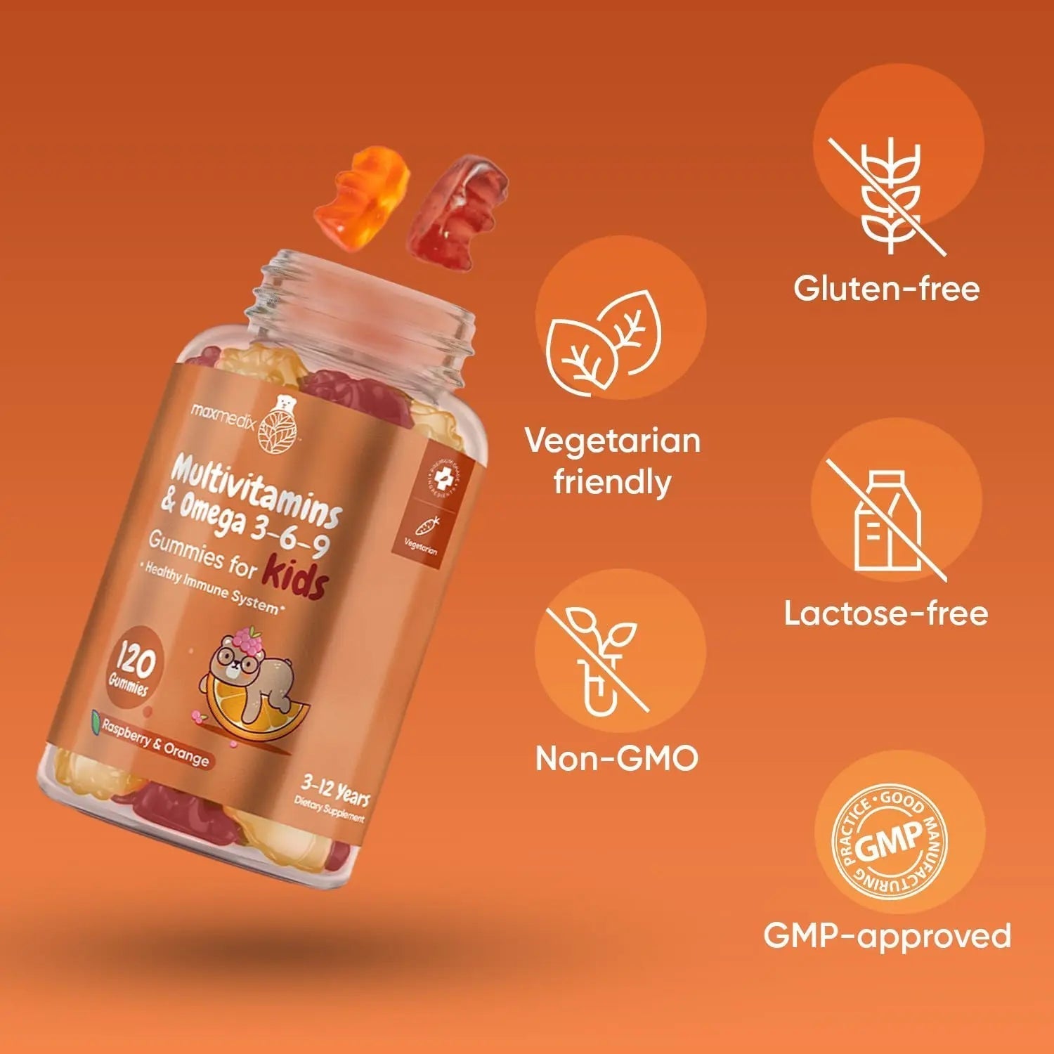 maxmedix Kids Multivitamin Gummies with Omega 3 6 9 | 2-Month Supply | 20 Essential Kids Vitamins & Minerals for Healthy Immune System | maxmedix uk supplements