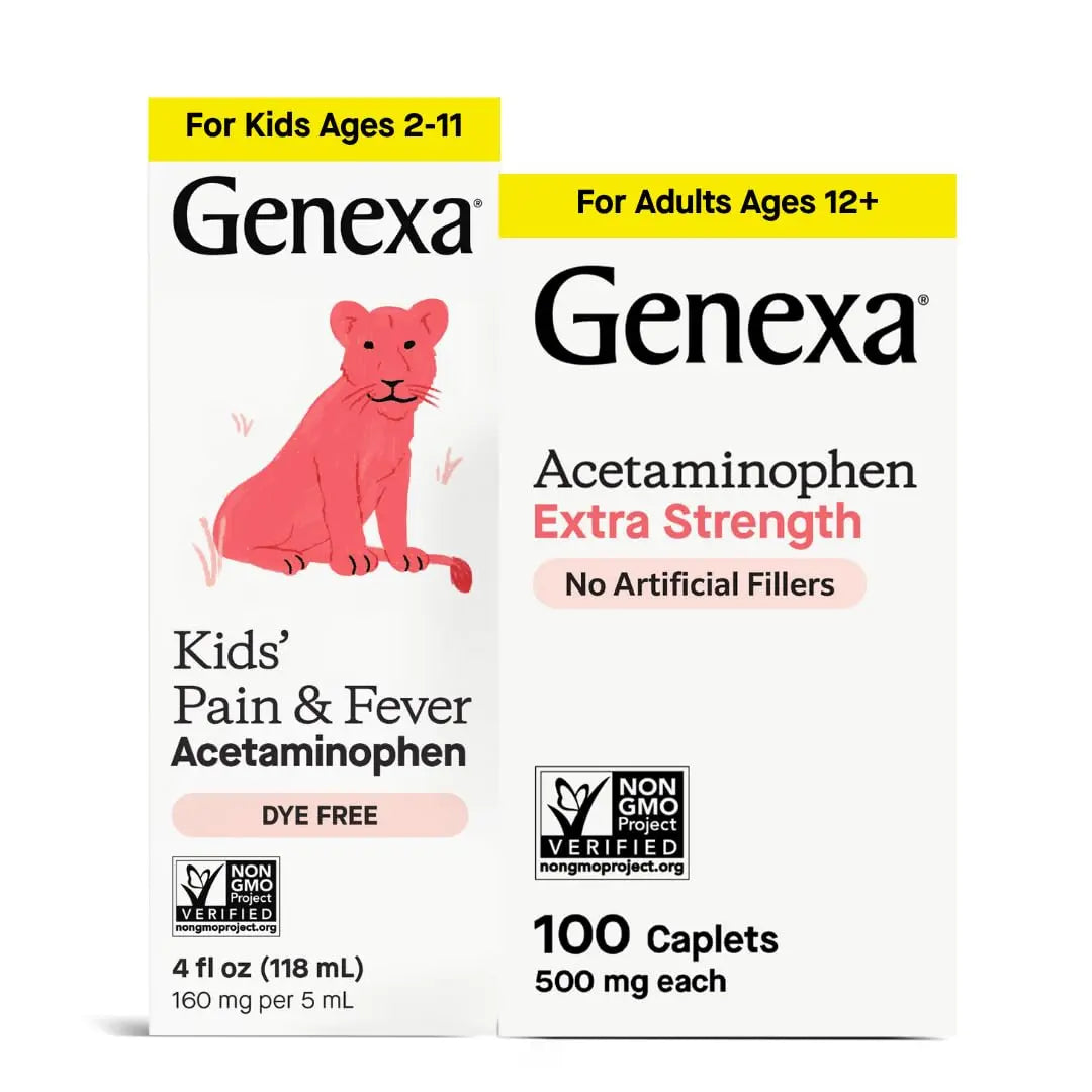 Genexa Kids & Adults Clean Acetaminophen Combo | Family Pain & Fever Bundle | Dye Free, 0% Artificial Additives | Vegan & Non-GMO | Medicine Made Clean | Ages 2-11, 12+ (2 Pack) Genexa uk supplements