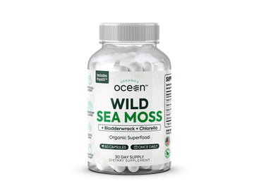 Organics Ocean Wild Sea Moss Capsules - 100% Organic Irish Sea Moss with Organic Chlorella, Bladderwrack and Vitamin D for Energy, Lung Health and Thyroid Support for Women and Men - 60 Capsules Organics Ocean uk supplements