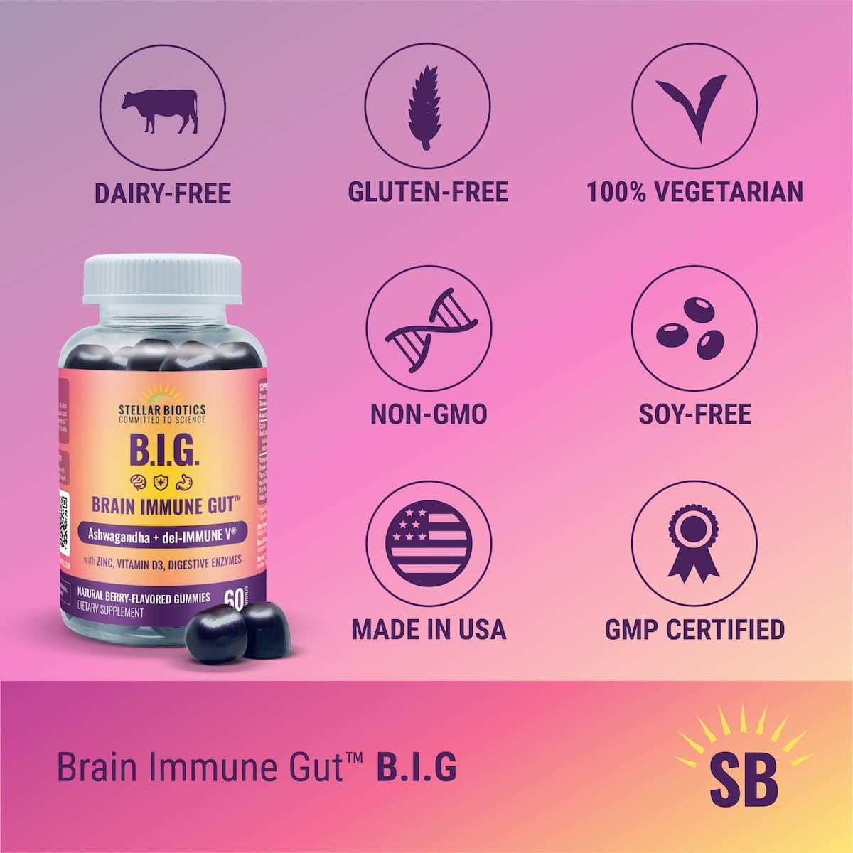 Del-Immune V + Ashwagandha - Brain Immune Gut™ (B.I.G.) Gummy - All Natural Immune & Gut Support with Zinc, Vitamin D3 + Digestive Enzymes (60 Gummies) Del-Immune V uk supplements
