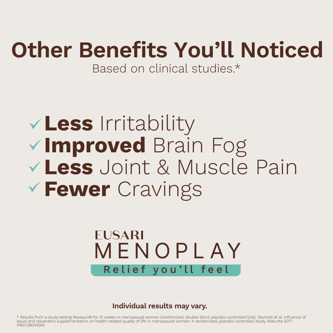 Menoplay Menopause & Perimenopause Relief Supplement – Non-Hormonal Formula with Equol, Black Cohosh & Saffron – Helps Hot Flashes, Night Sweats, Mood & Sleep – Doctor Formulated – 30 Tablets Eusari uk supplements