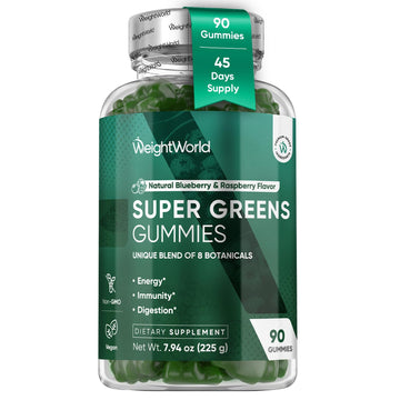 WeightWorld Super Greens Gummies - Energy, Immunity & Digestion - 45-Day Supply - Vegan Daily Greens Supplements (Moringa, Broccoli, Spinach) - Added Vitamins & Minerals - 90 Superfood Gummies WeightWorld uk supplements