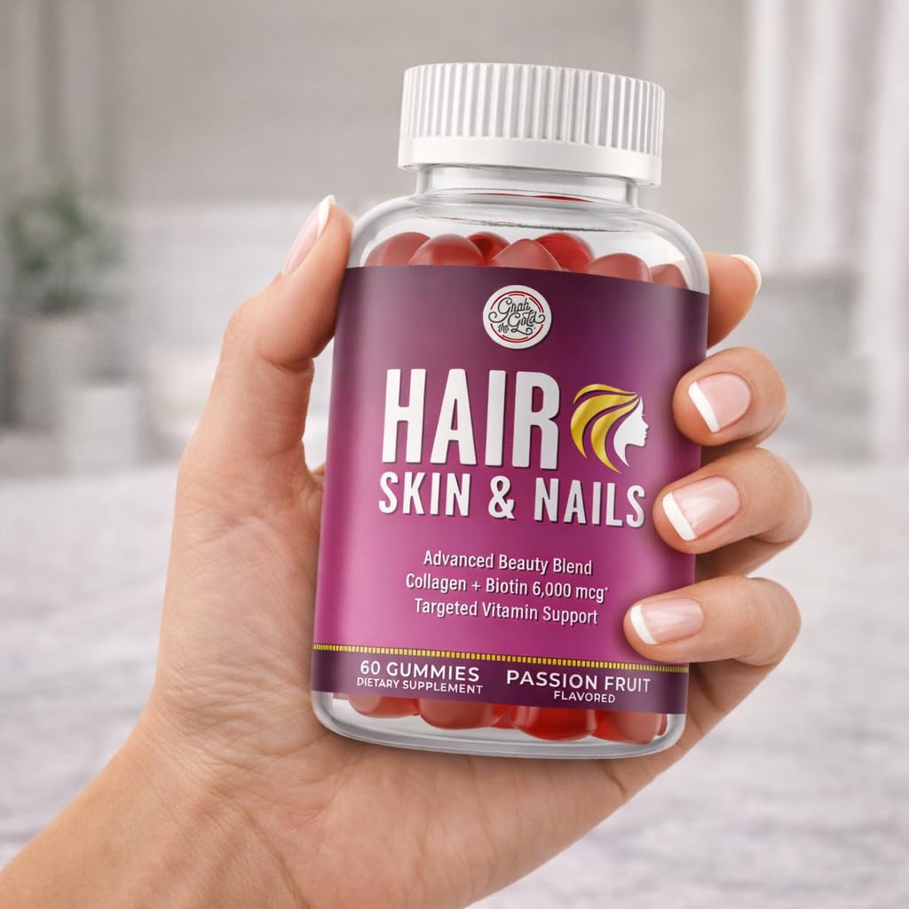 Grab The Gold Hair Skin & Nails Vitamins for Women | Gummies with 6000mcg Biotin & Collagen | 10 Essential Vitamin & Minerals | Gluten-Free, Non-GMO, Passion Fruit Flavor | 1 Month Supply, Made in USA Grab The Gold uk supplements