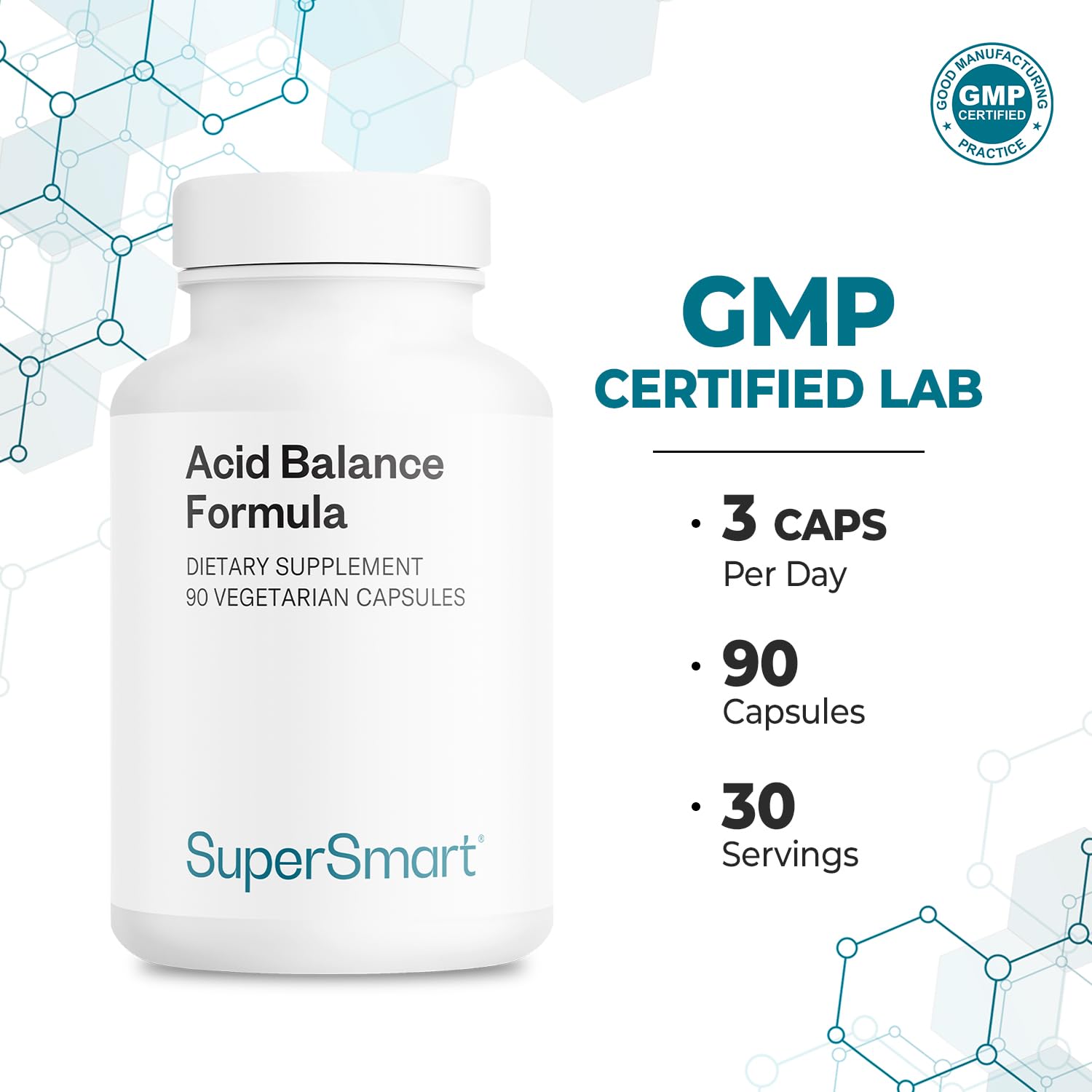 Supersmart Acid Balance Formula (Advanced Complex) - with Zinc L-Carnosine, Slippery Elm Extract, Licorice Root | Non-GMO & Gluten Free - 90 Vegetarian Capsules Supersmart uk supplements
