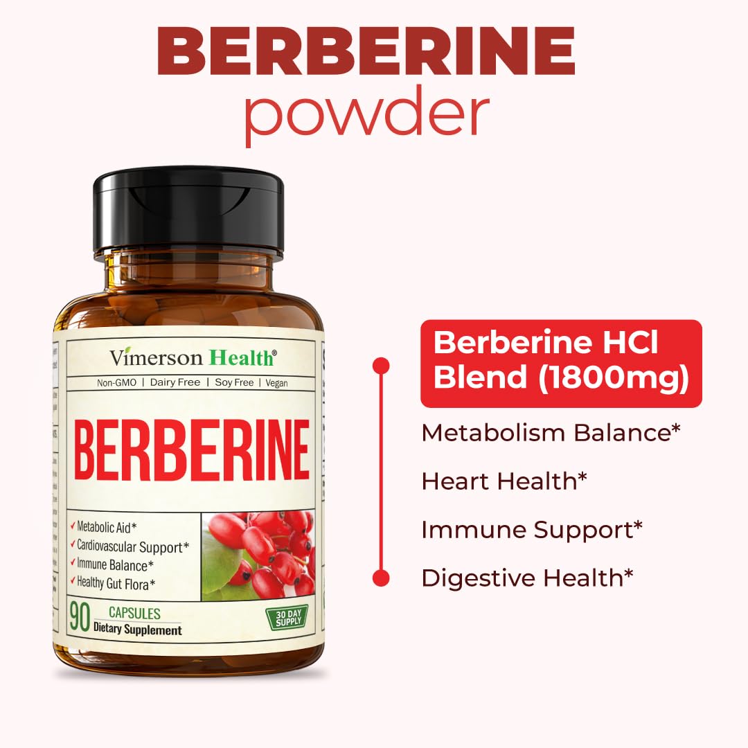 Vimerson Health Berberine Supplement with Third Party Tested Berberine 1800mg - Immune Support Supplement for Cardiovascular, Gastrointestinal Function & Metabolic Aid - Vegan & Non-GMO Vimerson Health uk supplements