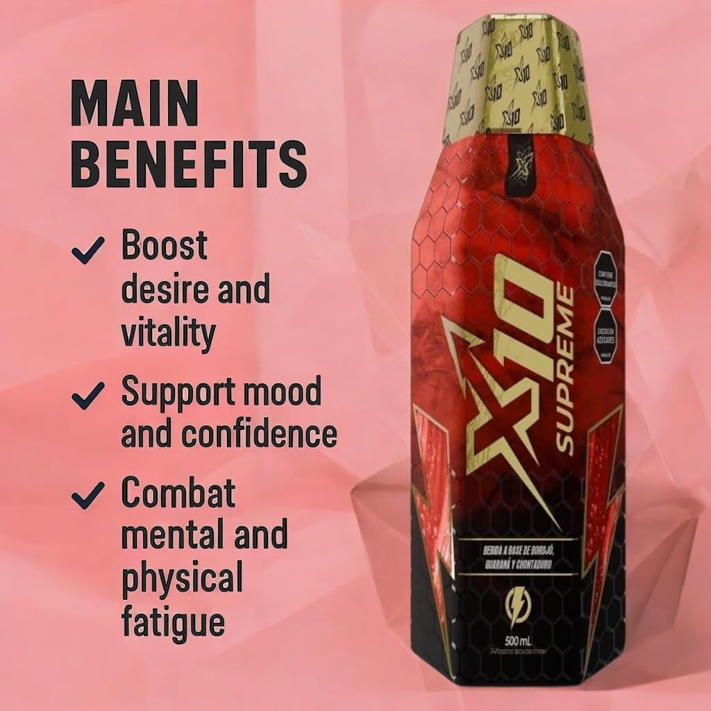 X10 Supreme Liquid 500 ML Natural Supplement (Similar Results as vitafer..Gold) - Chontaduro, Guarana, and Borojó Blend | 500 ML | Plant-Based Energy Support for Vitality X10 uk supplements