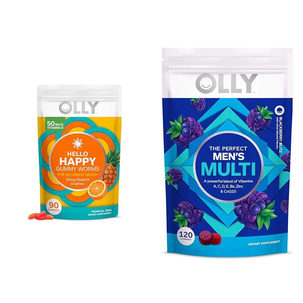 OLLY Hello Happy Gummy Worms Mood Support with Vitamin D, Saffron - 90 Count Men's Multivitamin Gummy Immune Support OLLY uk supplements