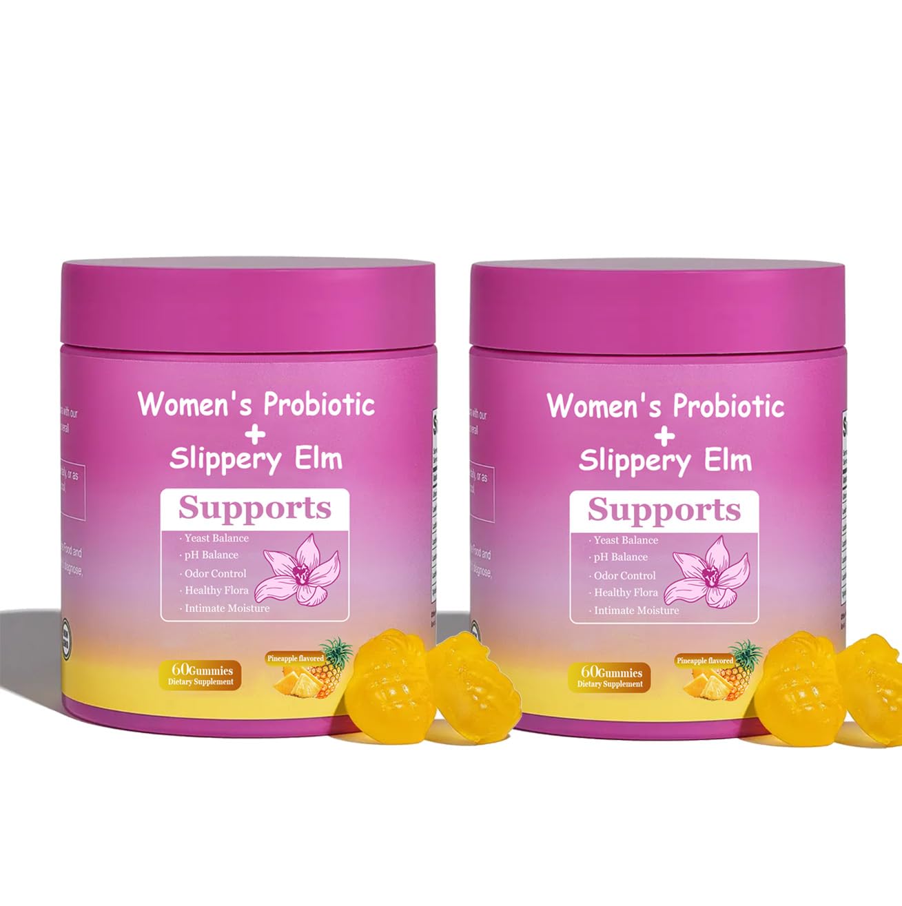 DYALE Her Juicy Feminine Probiotics Gummies for Women | Pineapple Flavor | Supports pH Balance, Gut Health & Immune System | with Slippery Elm, Prebiotics & Lactobacillus Blend | 60 Gummies (2pcs) Dyale uk supplements