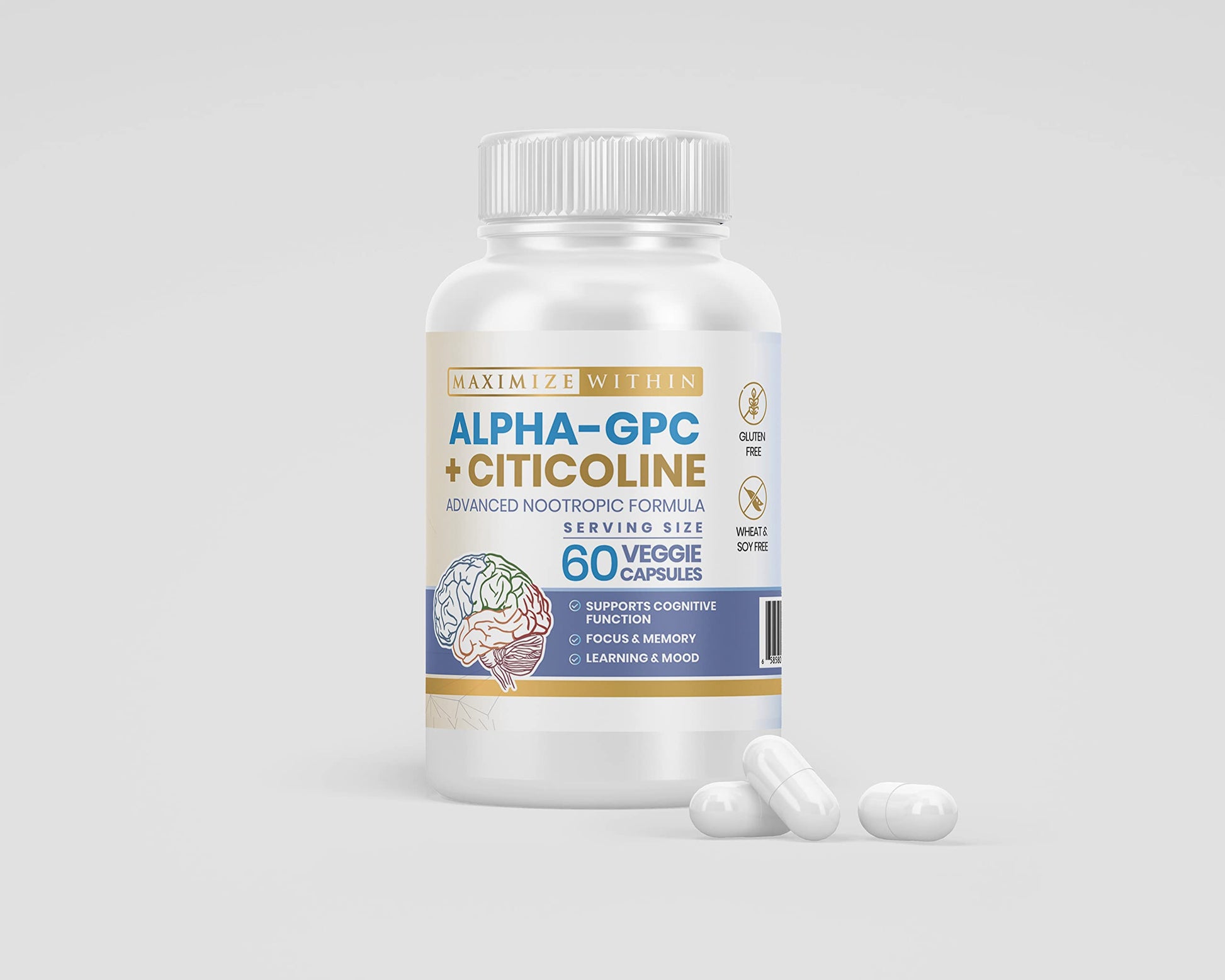 Maximize Within Alpha GPC + Citicoline 60 Ct, 1600mg Concentrated Formula- 99%+Highly Purified & Bioavailable Nootropic-Cognitive Enhancer, Supports Memory, Brain Function, Boosts Focus, Mood & Energy Maximize Within uk supplements