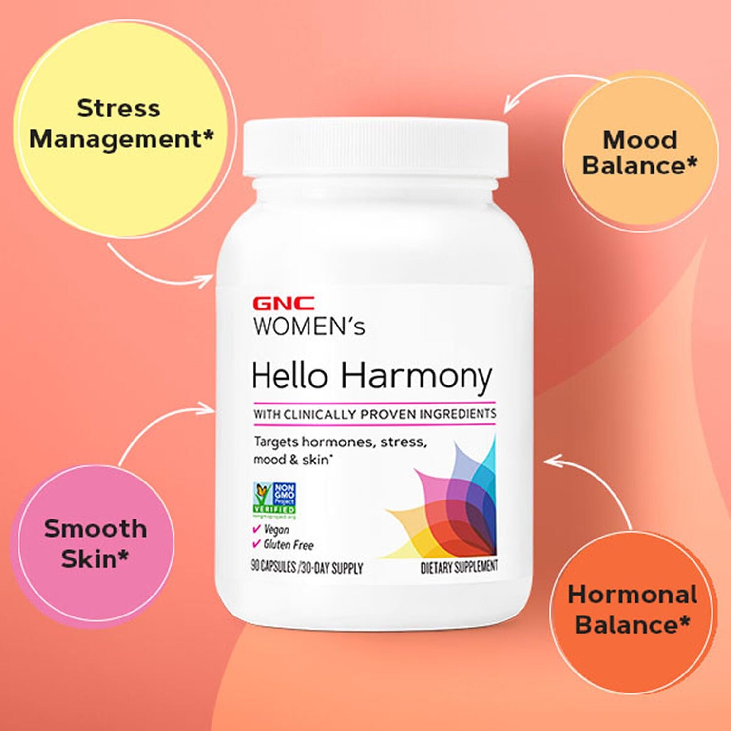 GNC Women's Hello Harmony | Clinically Proven Hormonal Support for Women | Supports Mood, Skin, and Stress Management | Vegan and Gluten Free | 90 Count GNC uk supplements