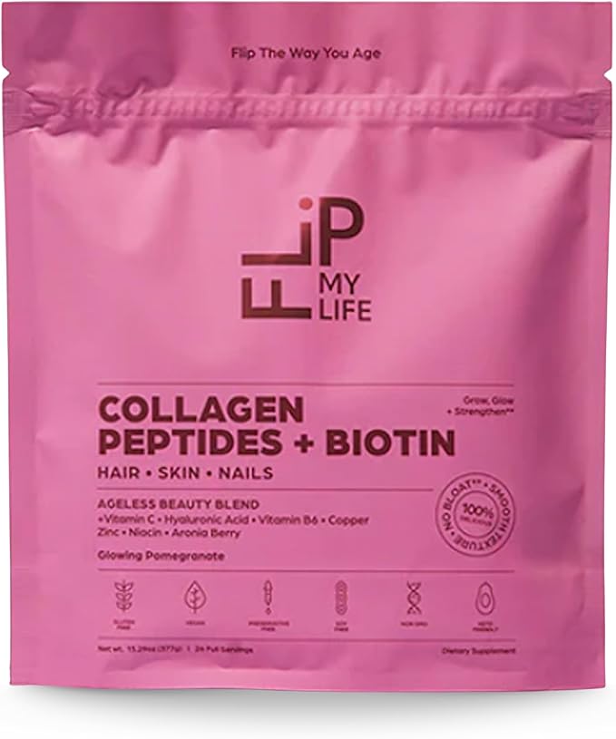 Flip My Life Collagen Peptides + Biotin, Hyaluronic Acid & Vitamin C - For Hair, Skin, Nails - Gut Health/Joint Support - Ageless Beauty Blend Supplement Powder for Men/Women - 9g Protein—26 Servings Flip My Life uk supplements