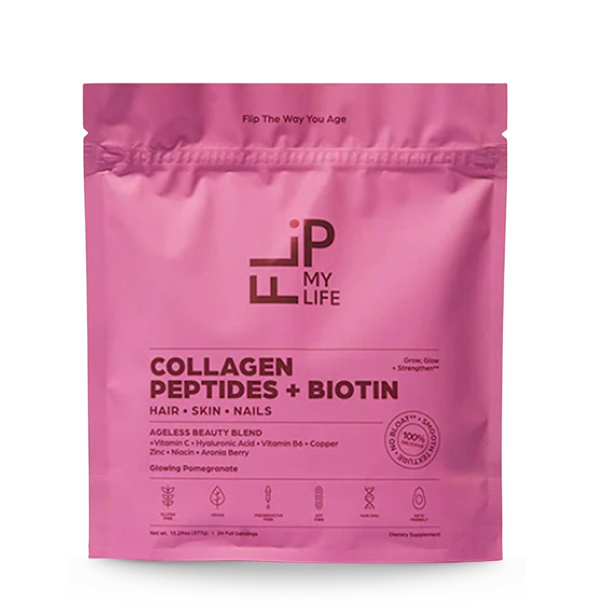 Flip My Life Collagen Peptides + Biotin, Hyaluronic Acid & Vitamin C - For Hair, Skin, Nails - Gut Health/Joint Support - Ageless Beauty Blend Supplement Powder for Men/Women - 9g Protein—26 Servings Flip My Life uk supplements