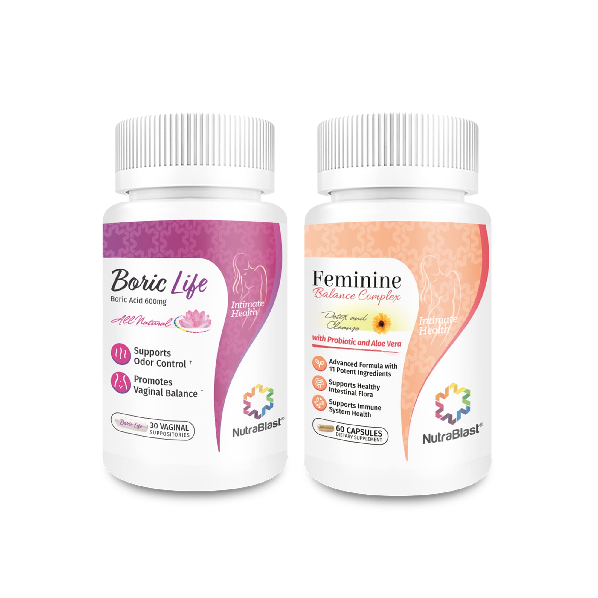 NutraBlast Boric Acid Suppositories 600mg (30 Count) Bundle with Feminine Balance Complex (60 Capsules) | Detox & Cleanse | Supports Healthy Intestinal Flora & Immune System NutraBlast uk supplements