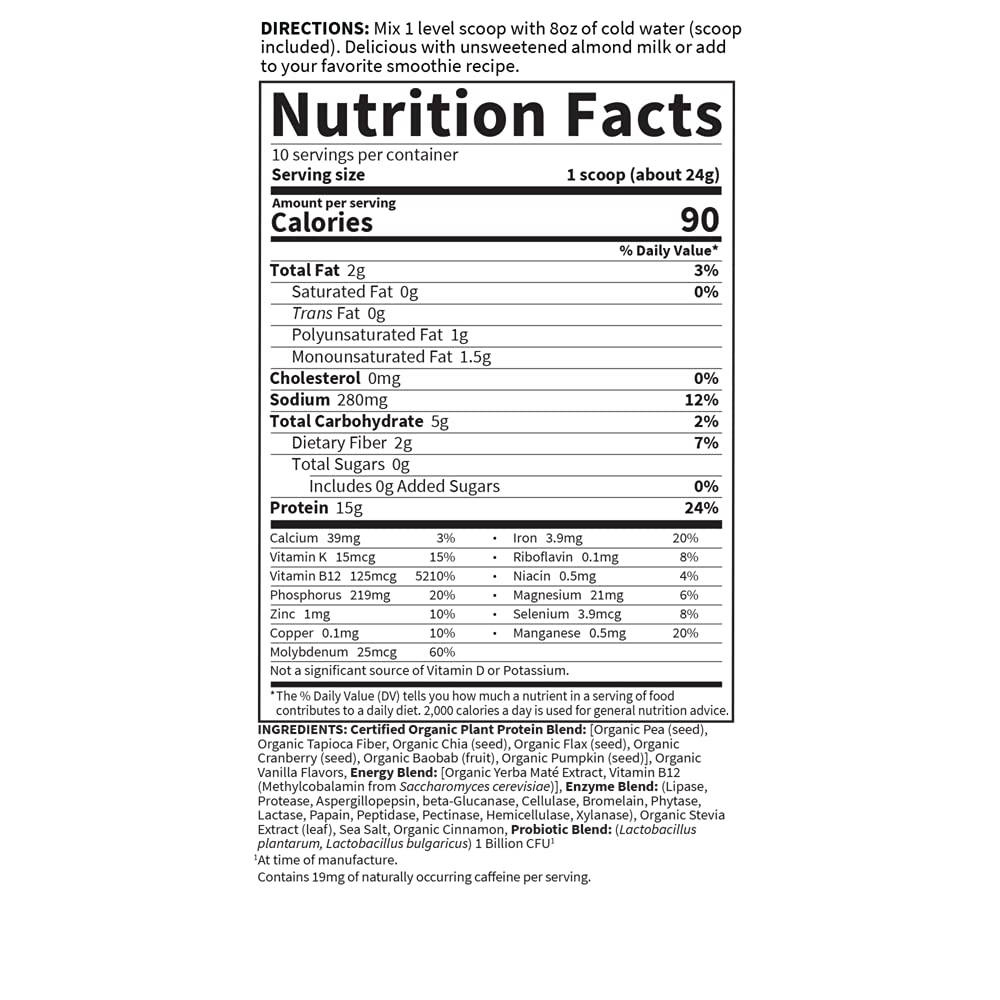 Garden of Life Organic Plant Protein Smooth Energy Powder, 10 Servings - Vegan, Grain Garden of Life uk supplements