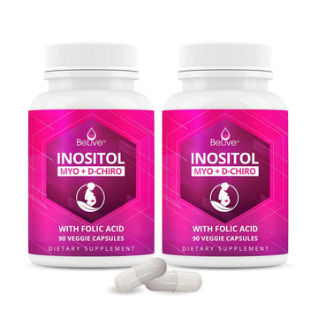 Myo-Inositol & D-Chiro Inositol Capsules with Folic Acid for PCOS | Prenatal Fertility BeLive uk supplements