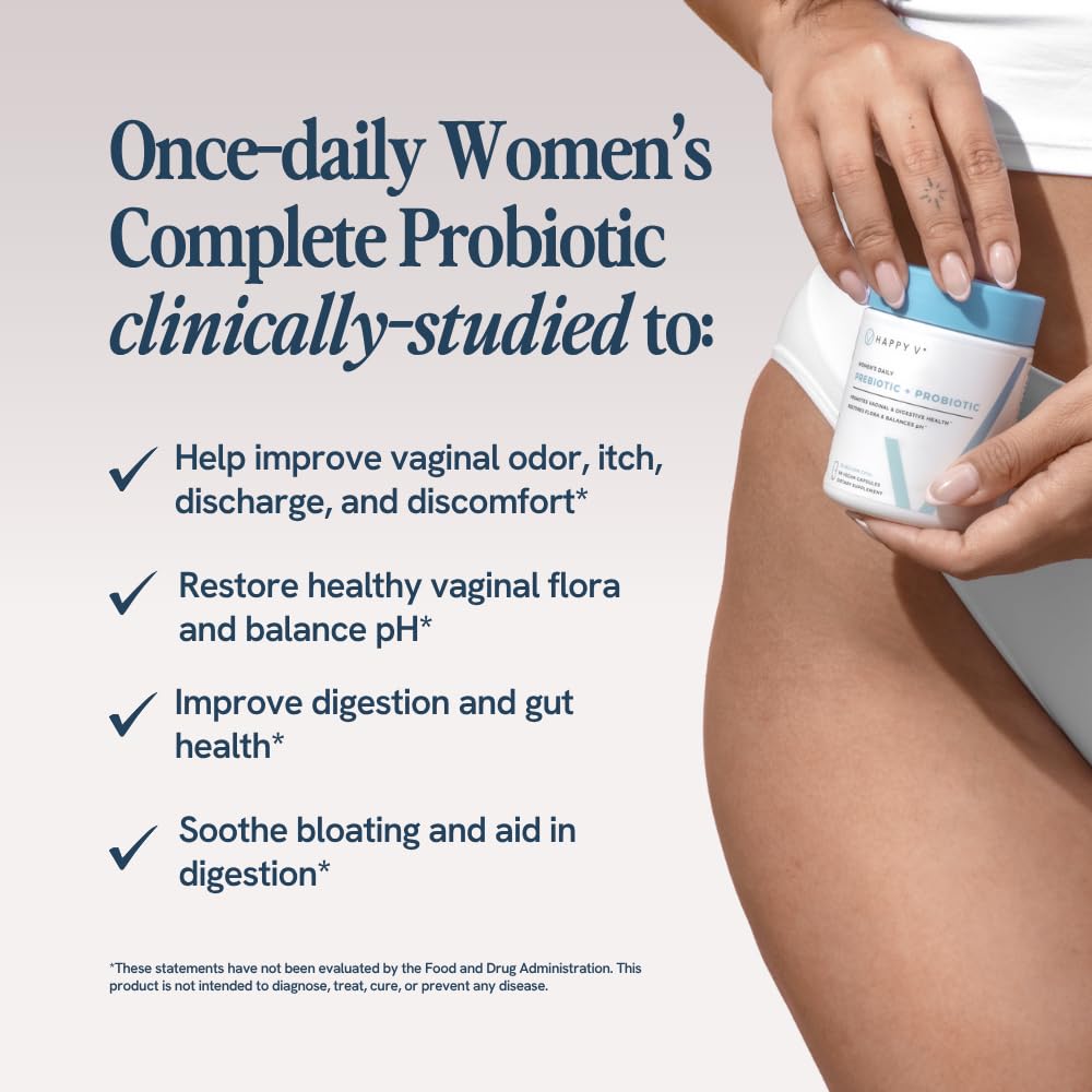 Happy V Dr. Formulated Vaginal Probiotics for Women Odor & Itch Support, Urinary & Gut Health, pH Balance | Womens Daily Probiotic with Patented Prebiotics & Lactobacillus for Feminine Wellness Happy V uk supplements