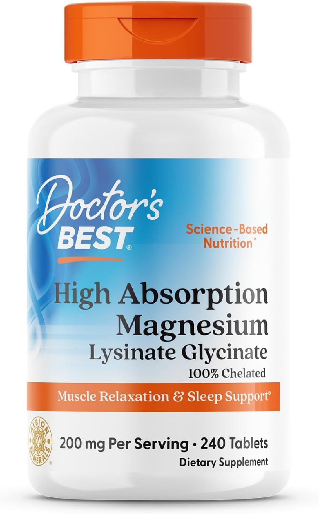 Doctor's Best High Absorption Magnesium Glycinate Lysinate Supplement for Sleep Support - Chelated Magnesium Tablets for Women & Men, 200mg per Serving, Supports Calm & Relaxation, Vegan - 240 Count Doctor's BEST uk supplements