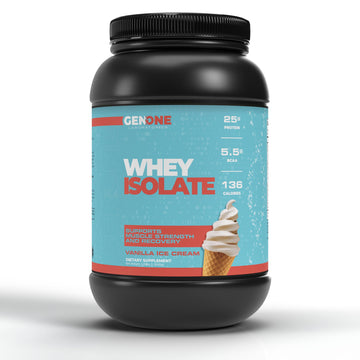 GenOne Whey Protein Powder Isolate, 25g Protein and 5.5g BCAAs per Serving, Vanilla Ice GENONE LABORATORIES uk supplements