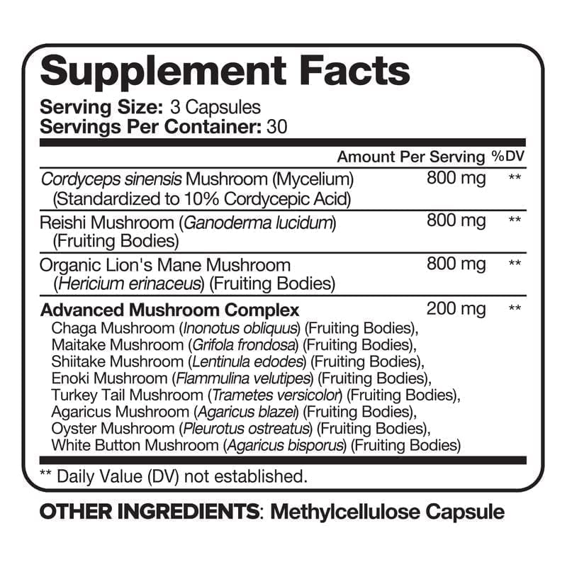 Nutrivein Mushroom Supplement - 2600mg - 90 Capsules - 11 Organic Mushrooms Nutrivein uk supplements