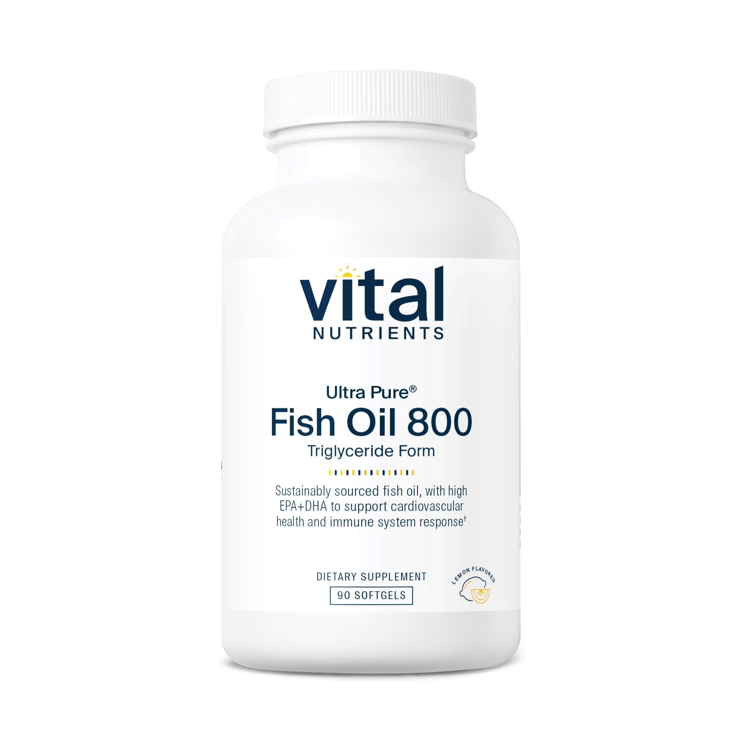 Vital Nutrients Ultra Pure® Fish Oil 800 Triglyceride Form - Heart, Brain, & Immune Health* - Sustainably Sourced High EPA & DHA Omega-3 Fatty Acid - Lemon Flavor - Gluten, Dairy, Soy Free - 90 Count Vital Nutrients uk supplements