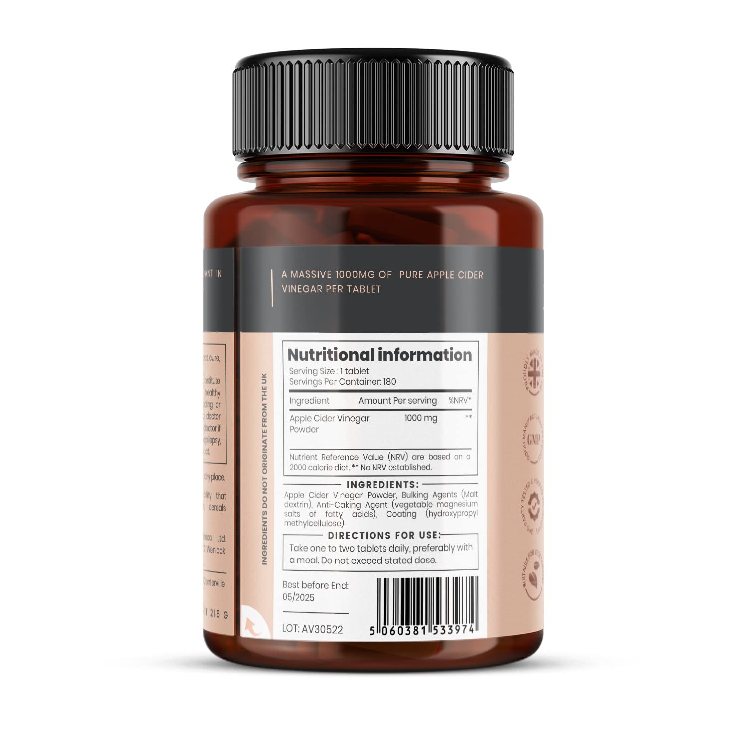 Double Strength Apple Cider Vinegar 1000mg x 180 Tablets (6 Months Supply) pureclinica uk supplements