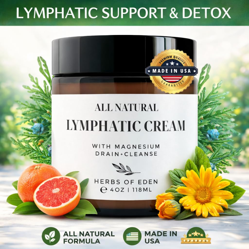 Organic Lymphatic Massage Cream with Magnesium – Natural Topical Cream | Stimulate Lymph Fluid | Family Owned, Made in USA Herbs of Eden uk supplements