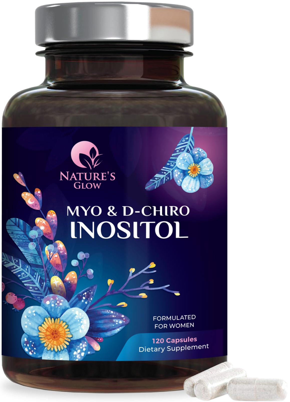 Myo-Inositol & D-Chiro Inositol 1025mg - 40:1 Ideal Ratio for Ovarian Support, Vegan Myo & D Chiro Supplement for Women's Natural Balance and Hormone Support, Vitamin B8, Non-GMO - 120 Capsules Nature's Glow uk supplements