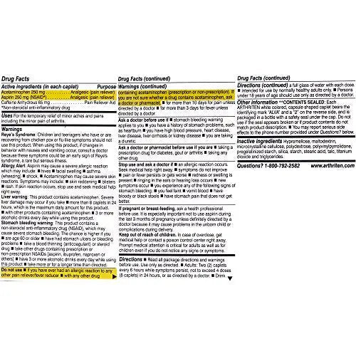Arthriten Inflammatory Pain Formula Caplets with 3 Active Ingredients: Aspirin, Acetaminophen & Caffeine, White, 28 Count (Pack of 1) Arthriten uk supplements