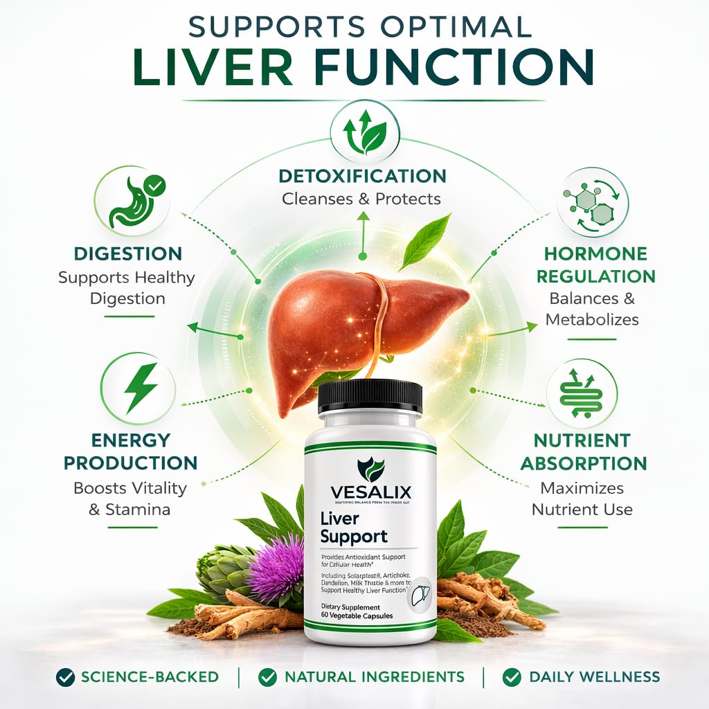 VESALIX Liver Support Supplement for Adults 40+ – Milk Thistle, Artichoke & Dandelion with Digestive Enzymes – Supports Digestion & Cellular Health – 60 Vegetarian Capsules VESALIX uk supplements