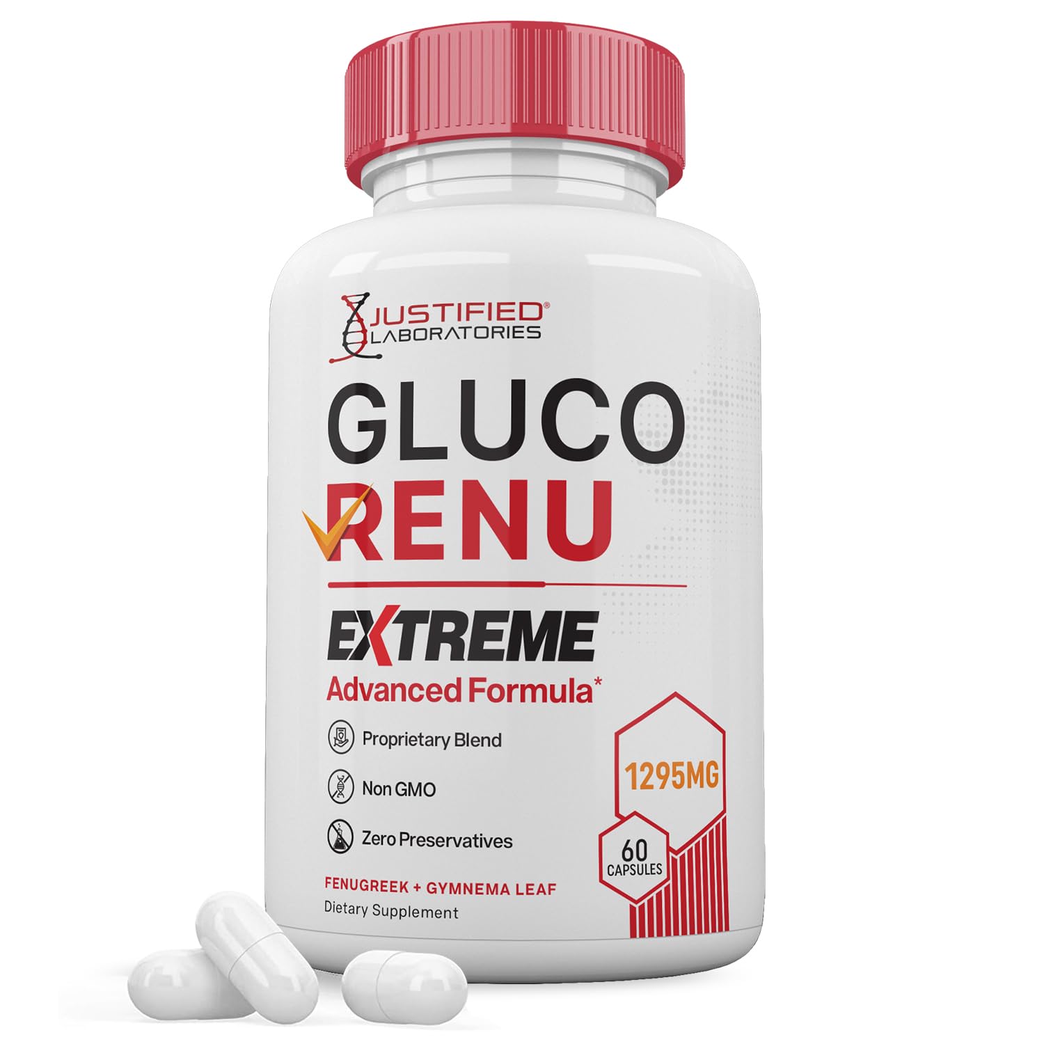 Gluco Renu Extreme 1295MG Glyco Support Pills Advacned Formula Gluo Renew Glycogen Support Formulated with Turmeric Berberine Resveratrol Garlic Bitter Melon Milk Thistle 60 Capsules Justified Laboratories uk supplements