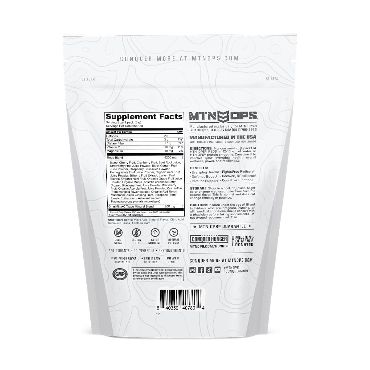 MTN OPS Reds Super Reds Antioxidant Drink Powder Daily Health Blend with Phytonutrients Free Radical Support 30 On The Go Stick Packs MTN OPS uk supplements