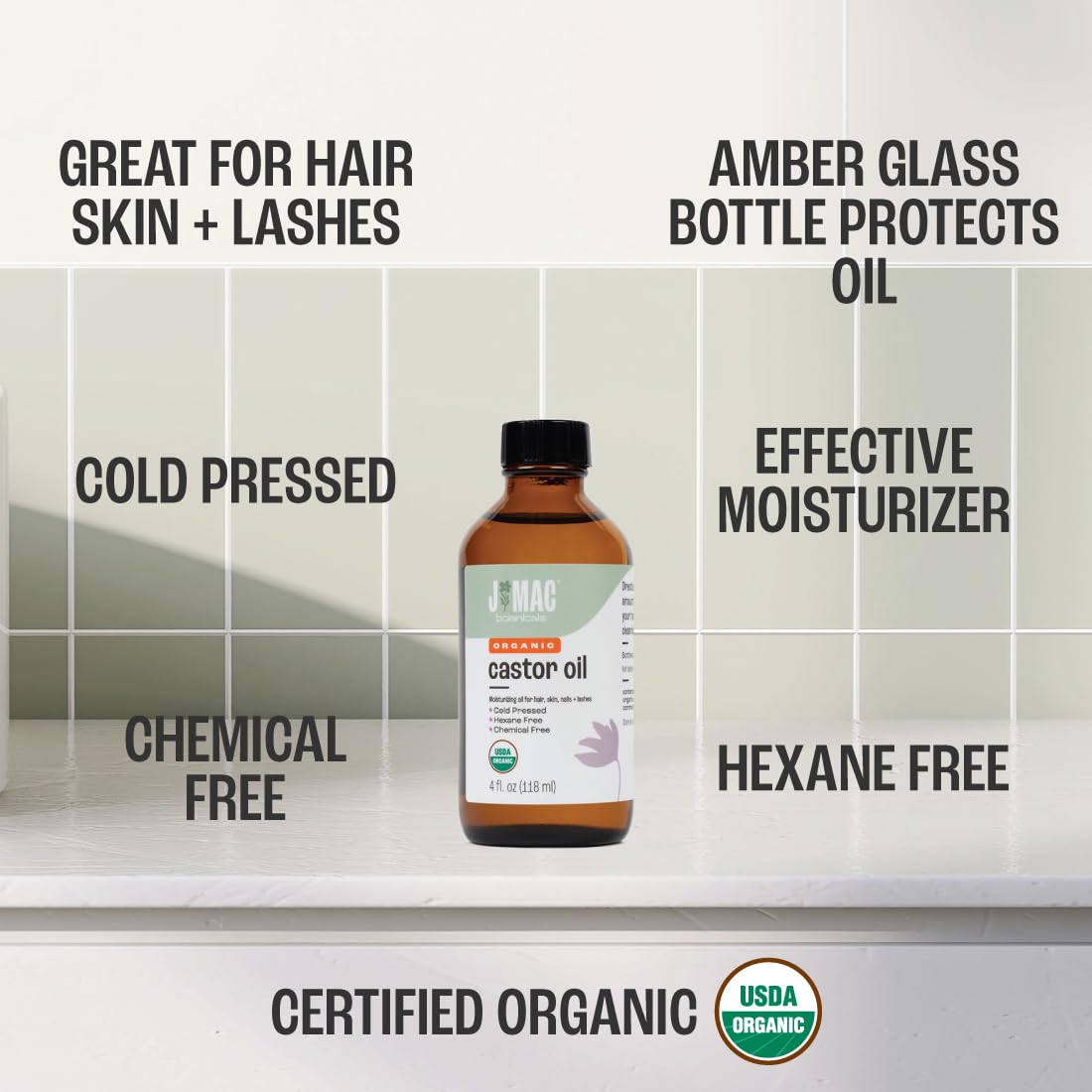 J MAC BOTANICALS Organic Castor Oil Cold Pressed (Glass Bottle, 4 oz ) J MAC BOTANICALS uk supplements