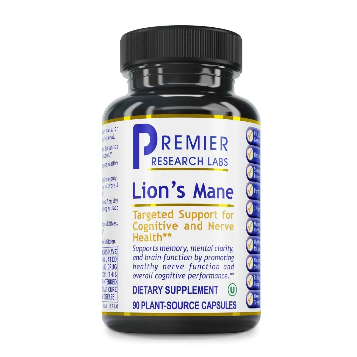 Premier Research Labs Lion's Mane - Lions Mane Mushroom Supplement Capsules for Focus, Memory, & Brain Support for Adults & Kids, 1000mg Premium Extract Per Serving - 90 Vegetarian Capsules Premier Research Labs uk supplements