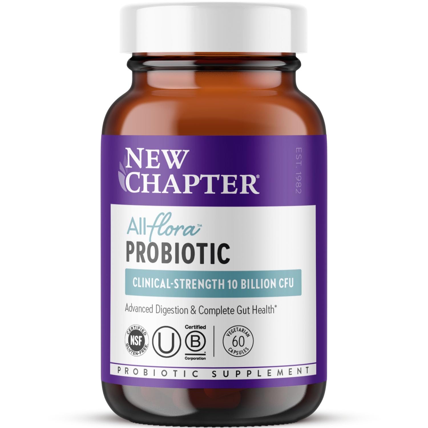 New Chapter All-Flora Probiotic for Advanced Digestion & Complete Gut Health with Prebiotics + Postbiotics, Clinical-Strength Strains, 100% Vegetarian, Non-GMO, Shelf Stable - 60 ct (2 Month Supply) New Chapter uk supplements