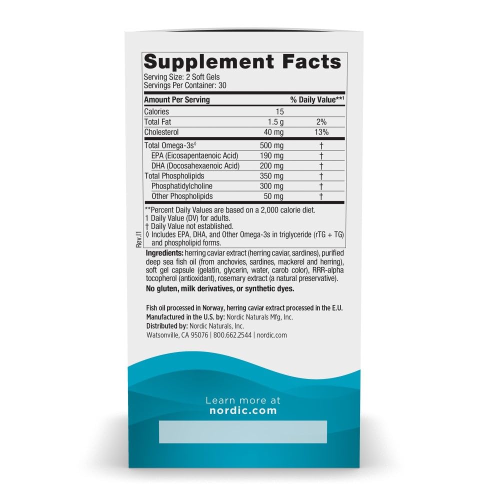 Nordic Naturals Omega-3 Phospholipids, Unflavored - 60 Soft Gels - 500 mg Omega-3 & 350 mg Phospholipids - Heart & Brain Health - Small, Easy-to-Swallow Soft Gels - Non-GMO - 30 Servings Nordic Naturals uk supplements