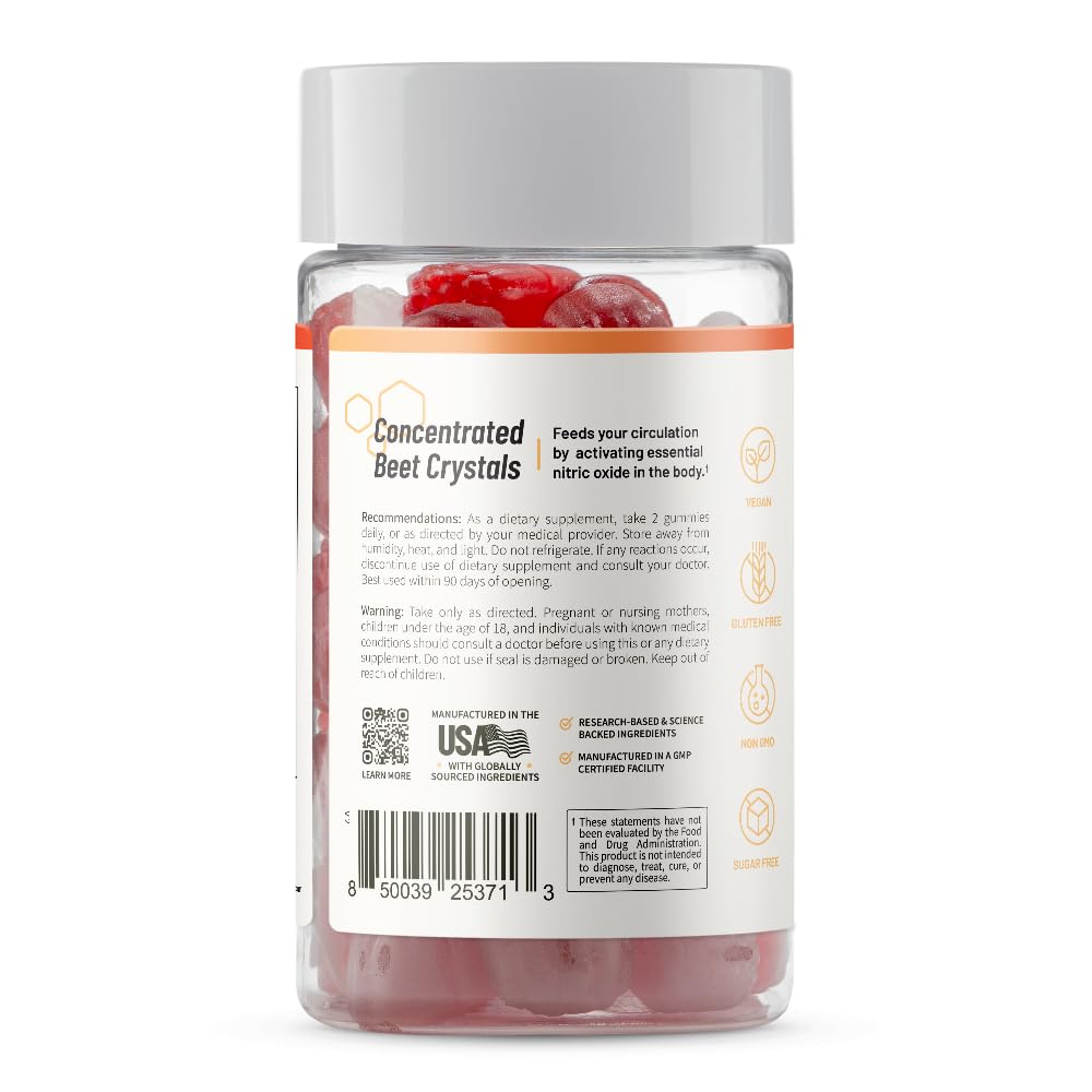 Snap Supplements Nitric Oxide Beet Root Gummies Supplement with Organic Beets - Energy & Circulation Support, 60 Sugar-Free Gummies (30 Servings, 1 Month Supply), Peach Snap Supplements uk supplements