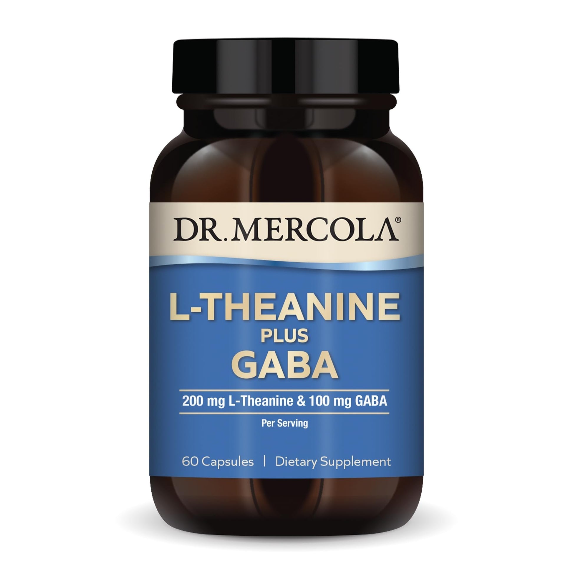 Dr. Mercola L-Theanine Plus GABA - Supports Relaxation - Focus & Cognitive Function - Stress Support Supplement - 200 mg L-Theanine - 100 mg GABA - 60 Capsules Dr. Mercola uk supplements