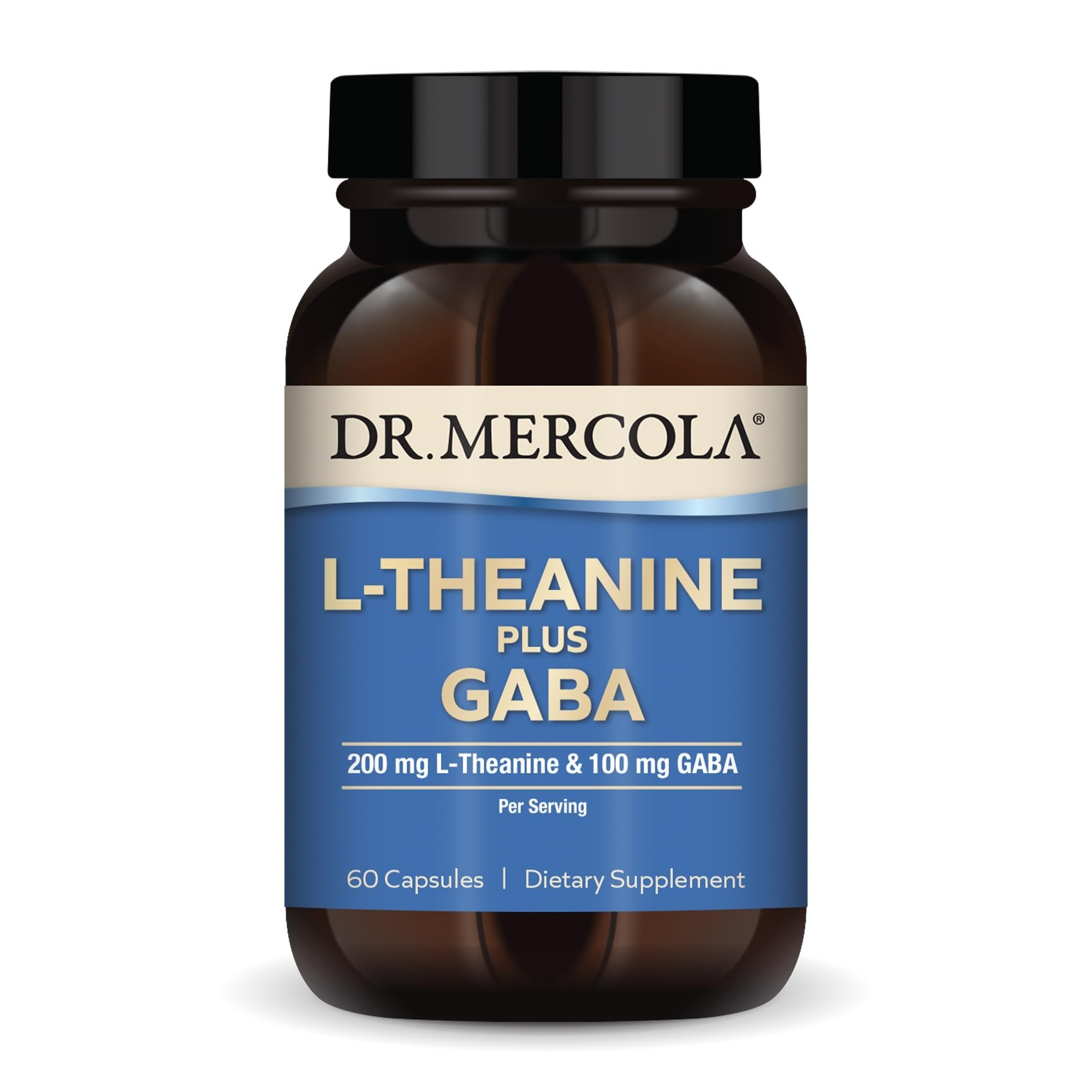 Dr. Mercola L-Theanine Plus GABA - Supports Relaxation - Focus & Cognitive Function - Stress Support Supplement - 200 mg L-Theanine - 100 mg GABA - 60 Capsules Dr. Mercola uk supplements