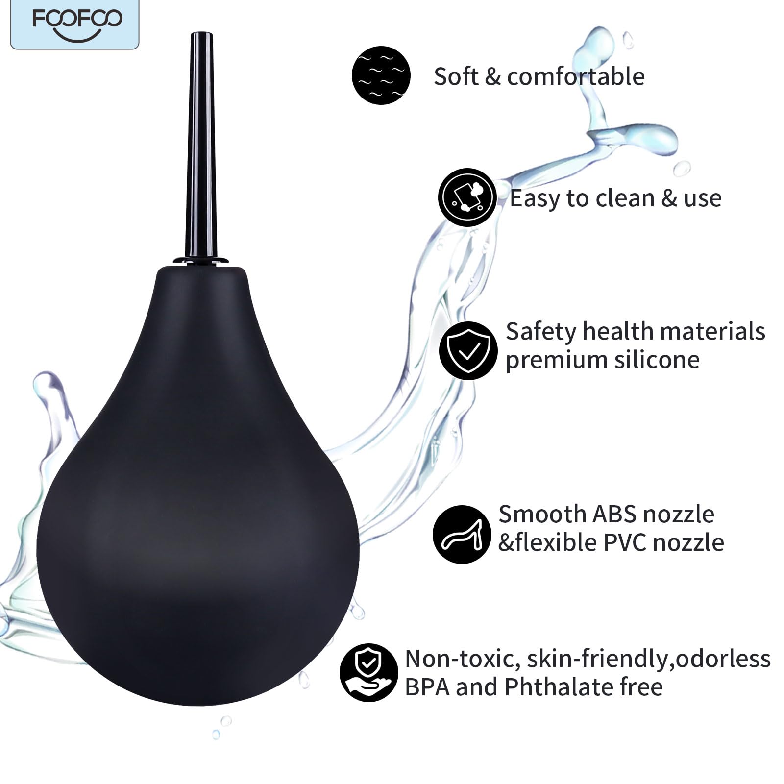 Enema Bulb 7.6oz Douche Enema Kit Includes 4 Nozzles for Women & Men Black with Storage Bag FOOFOO uk supplements