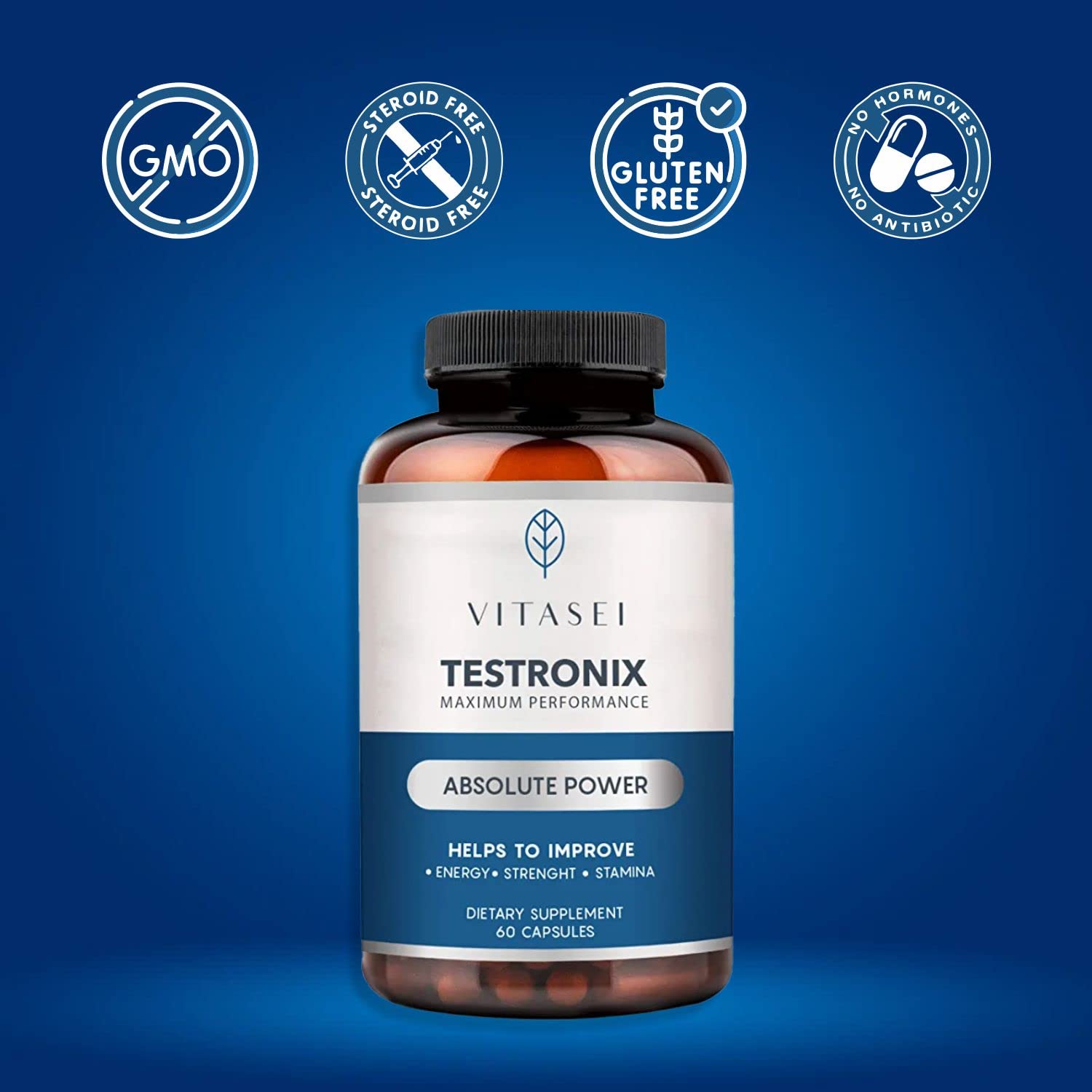 VITASEI Testronix Performance Supplement for Men - Energy and Muscle Supplements for Mens Health - 60 Capsules (Pack of 2) VITASEI uk supplements