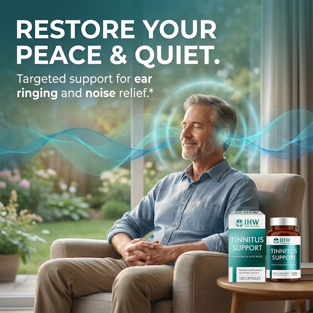 IHW Tinnitus Relief for Ringing Ears, 1200mg Tinnitus Relief Supplement, 120 Capsules, with Vitamin B Complex & C, Reduces Ringing in Ears, Promotes Hearing Wellness & Comfort IHW uk supplements
