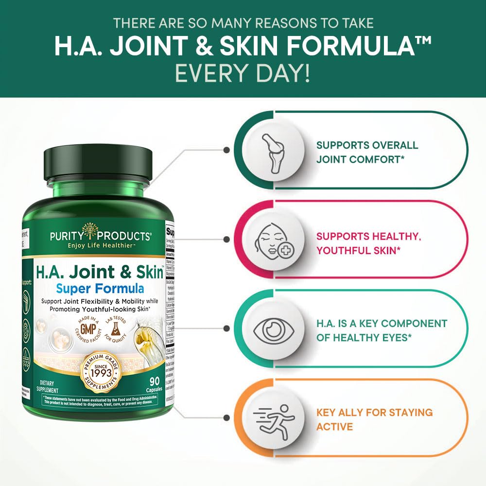 Purity Products H.A. Joint and Skin Super Formula Biocell Collagen w/Hyaluronic Acid Supports Healthy Joint Flexibility, Healthy Synovial Fluid, and Lubrication - 5-Loxin - 90 Capsules (1) Purity Products uk supplements