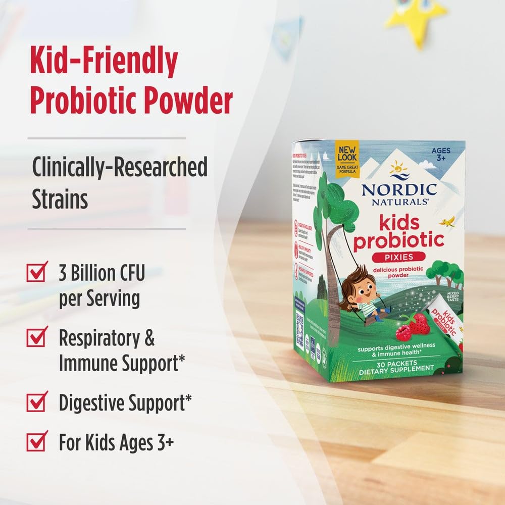 Nordic Naturals Kids Probiotic Quick Melt Powder, Mixed Berry - 30 Packets - 3 Billion CFU - Digestive Wellness, Immune Support - Non-GMO, Vegan - 30 Servings Nordic Naturals uk supplements