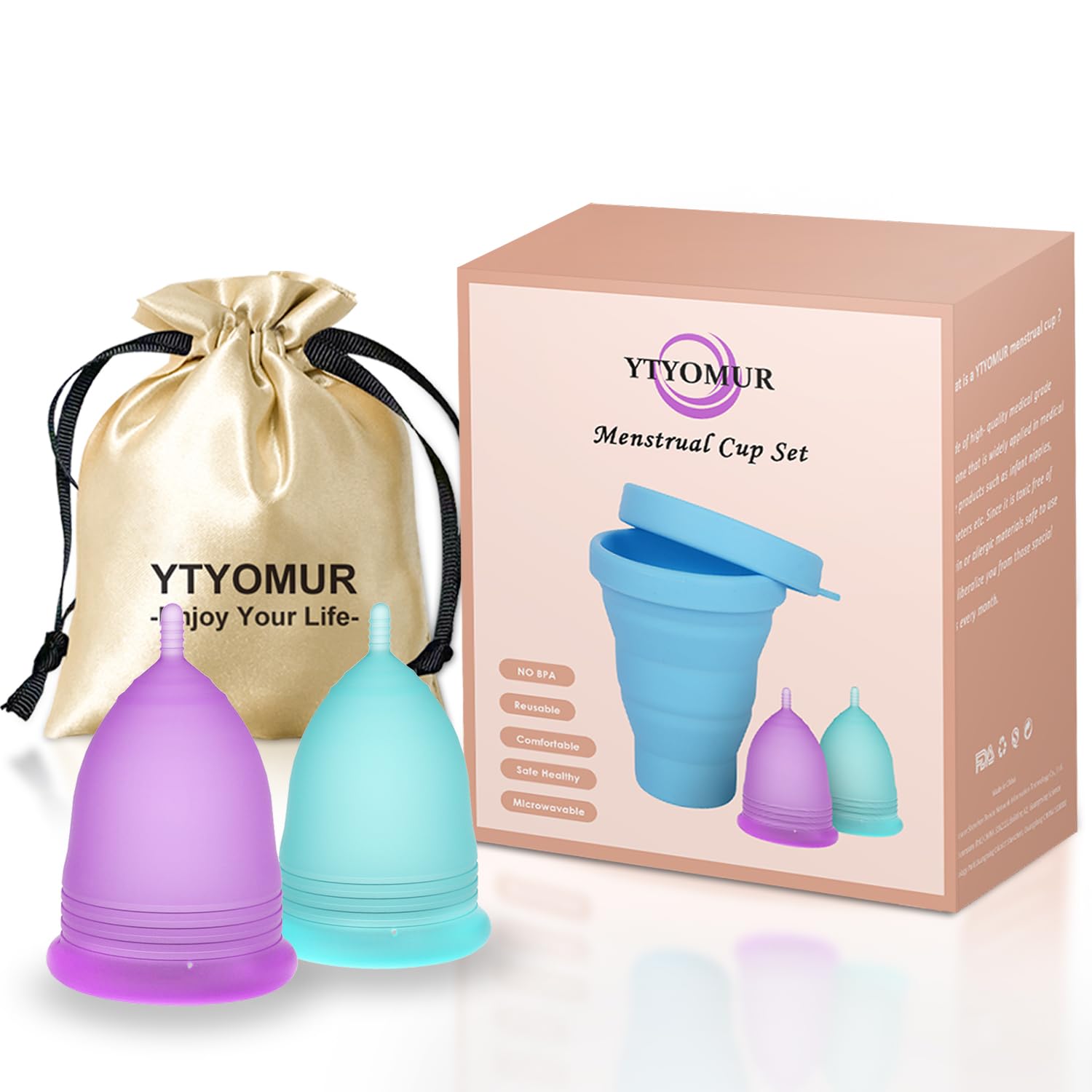 YTYOMUR Menstrual Cup Set, 2 Soft Period Cup Come with Collapsible Cleaner Cup YTYOMUR uk supplements